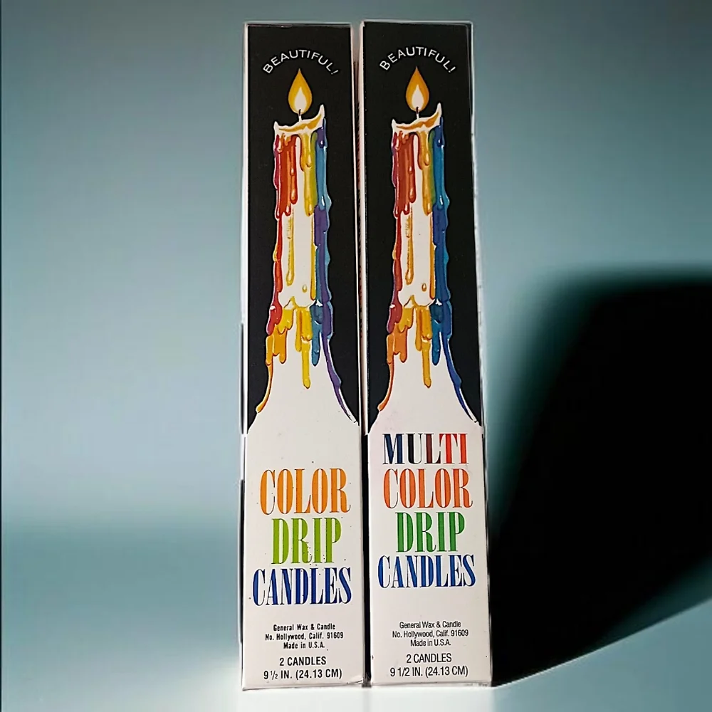 4 Vintage Multicolor Drip Candles Wine Bottle Decor 2 In Each Box 70s 9.5